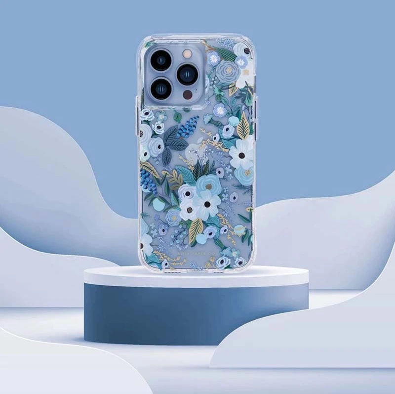 Rifle Paper Clear - dėklas skirtas Apple iPhone 14 Pro Max Garden Party Mėlyna