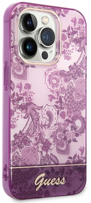 Dėklas iPhone 14 Pro Max Guess Porcelain, fuksijų