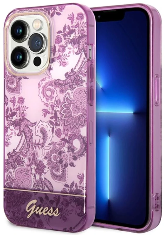 Dėklas iPhone 14 Pro Max Guess Porcelain, fuksijų
