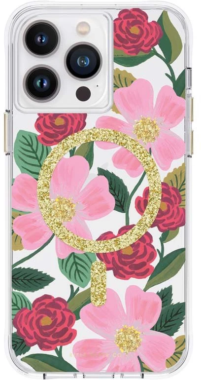 Rifle Paper Clear MagSafe - dėklas decorated in auksinis skirtas Apple iPhone 14 Pro Max Rose Garden