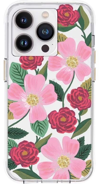 Rifle Paper Clear - dėklas decorated in auksinis skirtas Apple iPhone 14 Pro Max Rose Garden