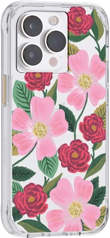 Rifle Paper Clear - dėklas decorated in auksinis skirtas Apple iPhone 14 Pro Max Rose Garden
