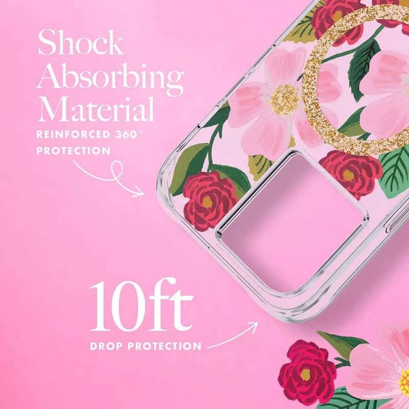 Rifle Paper Clear MagSafe - dėklas decorated in auksinis skirtas Apple iPhone 14 Pro Max Rose Garden