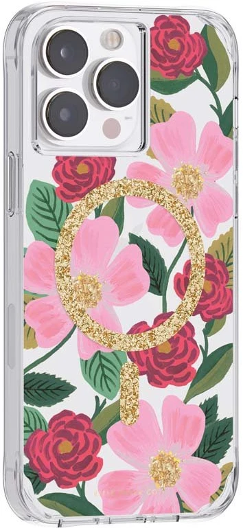 Rifle Paper Clear MagSafe - dėklas decorated in auksinis skirtas Apple iPhone 14 Pro Max Rose Garden