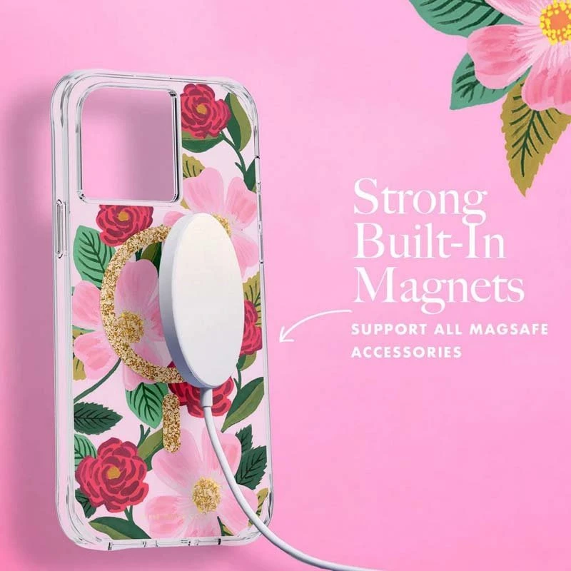Rifle Paper Clear MagSafe - dėklas decorated in auksinis skirtas Apple iPhone 14 Pro Max Rose Garden
