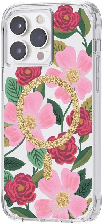 Rifle Paper Clear MagSafe - dėklas decorated in auksinis skirtas Apple iPhone 14 Pro Max Rose Garden