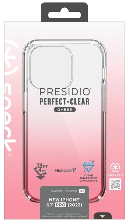 Speck Presidio Perfect-Clear + Ombre - dėklas skirtas Apple iPhone 14 Pro with MICROBAN coating Clear / Vintage Rose Fade