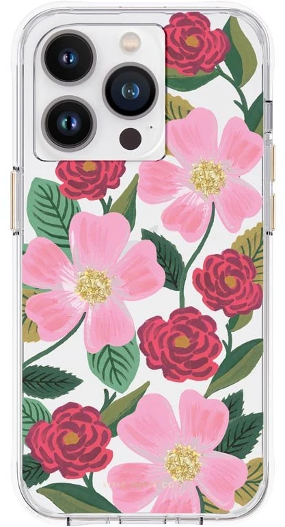 Dėklas Rifle Paper Clear - Case decorated in auksinis for Apple iPhone 14 Pro Rose Galden
