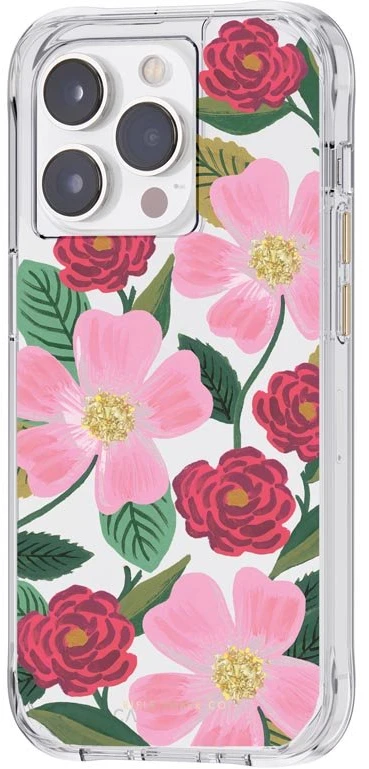 Dėklas Rifle Paper Clear - Case decorated in auksinis for Apple iPhone 14 Pro Rose Galden