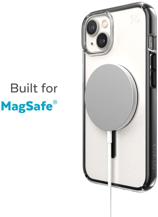 Speck Presidio Perfect-Clear su Impact Geometry + MagSafe - dėklas skirtas Apple iPhone 15 Plus / 14 Plus su MICROBAN coating Clear / Juodas