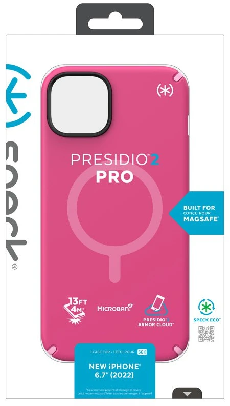 Speck Presidio2 Pro + MagSafe - dėklas skirtas Apple iPhone 15 Plus / 14 Plus su MICROBAN coating Digitalpink / Blossompink / Baltas