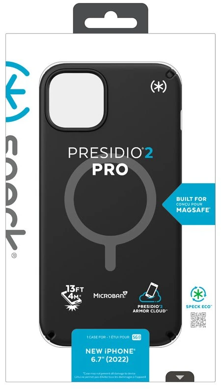 Speck Presidio2 Pro + MagSafe - dėklas skirtas Apple iPhone 15 Plus / 14 Plus su MICROBAN coating Juodas / Juodas / Baltas