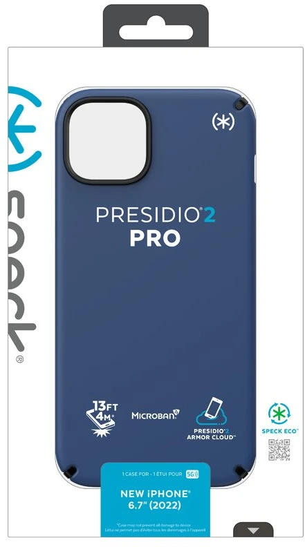 Speck Presidio2 Pro - dėklas skirtas Apple iPhone 15 Plus / 14 Plus su MICROBAN coating Coastal Mėlyna / Juodas / Baltas