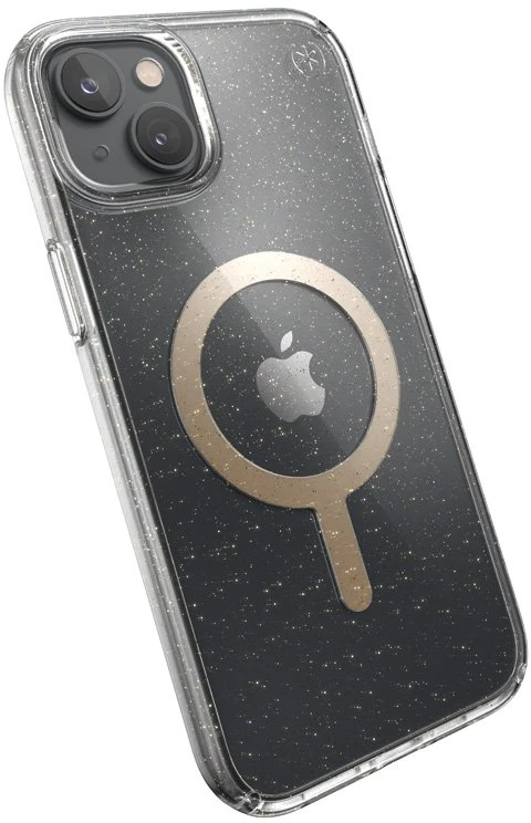 Speck Presidio Perfect-Clear su Glitter + MagSafe - dėklas skirtas Apple iPhone 15 Plus / 14 Plus su MICROBAN coating Clear / Gold Glitter