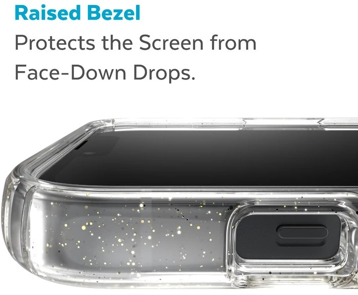 Speck Presidio Perfect-Clear su Glitter + MagSafe - dėklas skirtas Apple iPhone 15 Plus / 14 Plus su MICROBAN coating Clear / Gold Glitter