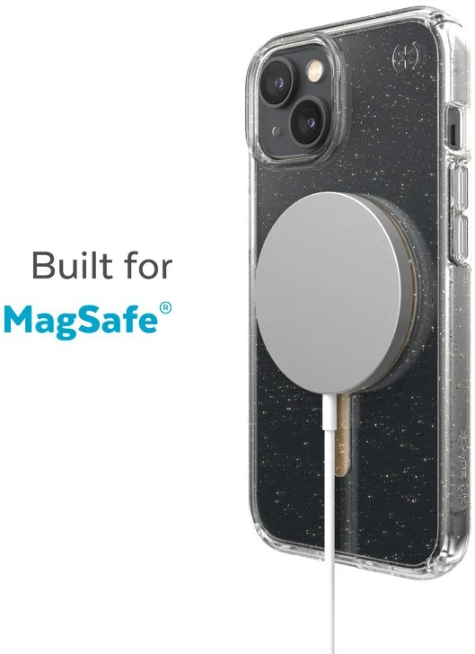Speck Presidio Perfect-Clear su Glitter + MagSafe - dėklas skirtas Apple iPhone 15 Plus / 14 Plus su MICROBAN coating Clear / Gold Glitter
