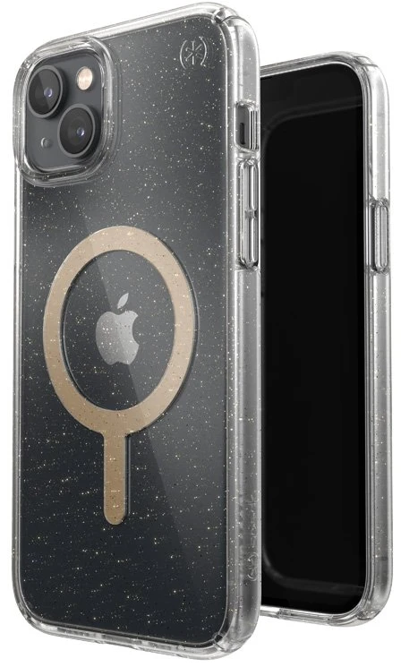 Speck Presidio Perfect-Clear su Glitter + MagSafe - dėklas skirtas Apple iPhone 15 Plus / 14 Plus su MICROBAN coating Clear / Gold Glitter