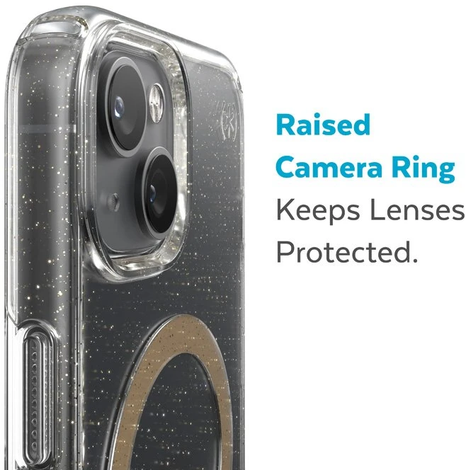 Speck Presidio Perfect-Clear su Glitter + MagSafe - dėklas skirtas Apple iPhone 15 Plus / 14 Plus su MICROBAN coating Clear / Gold Glitter
