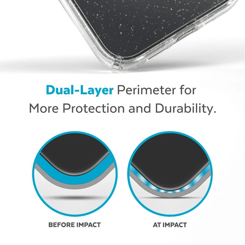 Speck Presidio Perfect-Clear su Glitter + MagSafe - dėklas skirtas Apple iPhone 15 Plus / 14 Plus su MICROBAN coating Clear / Gold Glitter