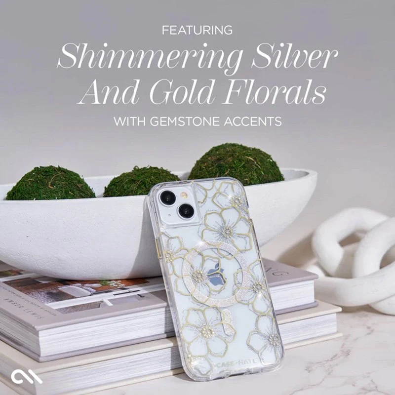 Case-Mate Floral Gems MagSafe - Apple iPhone 15 Plus dėklas Gold