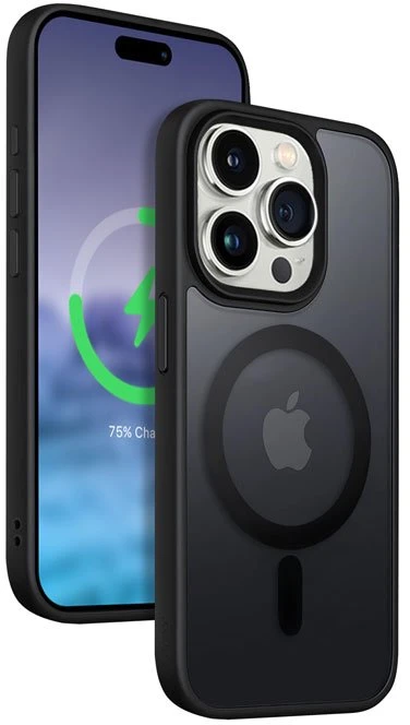 Crong Hybrid Frost MAG Cover - Dėklas iPhone 15 Pro MagSafe (juoda)