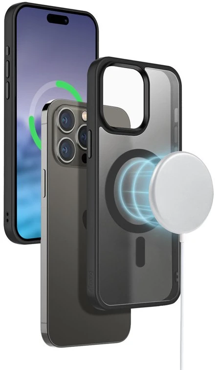 Crong Hybrid Frost MAG Cover - Dėklas iPhone 15 Pro MagSafe (juoda)
