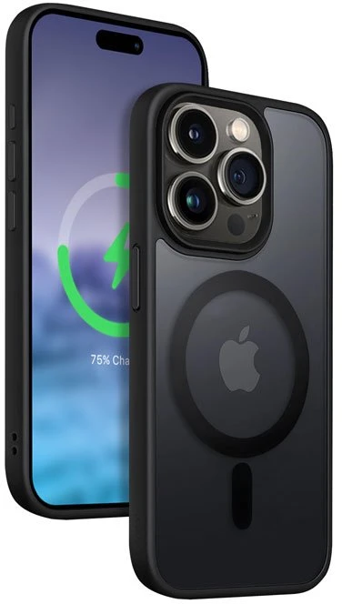 Crong Hybrid Frost MAG Cover - Dėklas iPhone 15 Pro MagSafe (juoda)