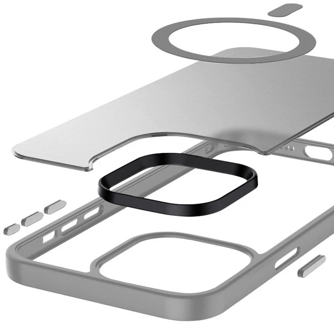 Crong Hybrid Frost MAG Cover - Dėklas iPhone 15 Pro Max MagSafe (pilka)