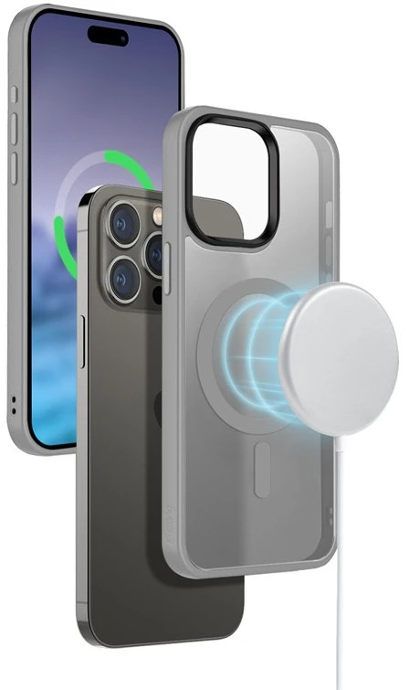 Crong Hybrid Frost MAG Cover - Dėklas iPhone 15 Pro Max MagSafe (pilka)