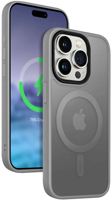 Crong Hybrid Frost MAG Cover - Dėklas iPhone 15 Pro Max MagSafe (pilka)