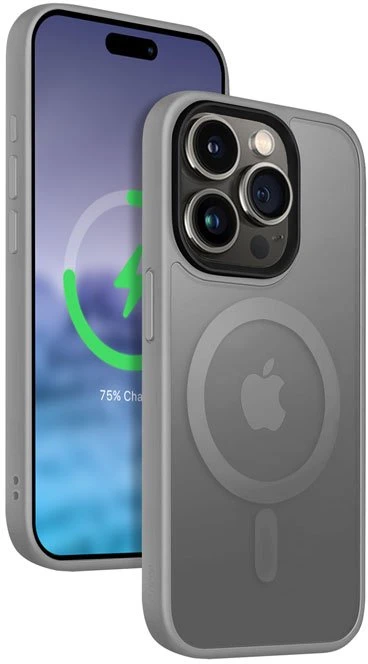 Crong Hybrid Frost MAG Cover - Dėklas iPhone 15 Pro Max MagSafe (pilka)