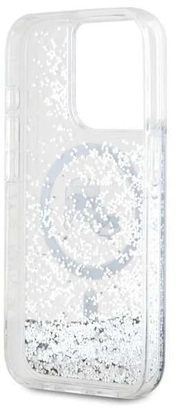 Karl Lagerfeld Liquid Glitter Karl and Choupette Heads MagSafe dėklas telefonui Apple iPhone 15 Pro Max skaidrus