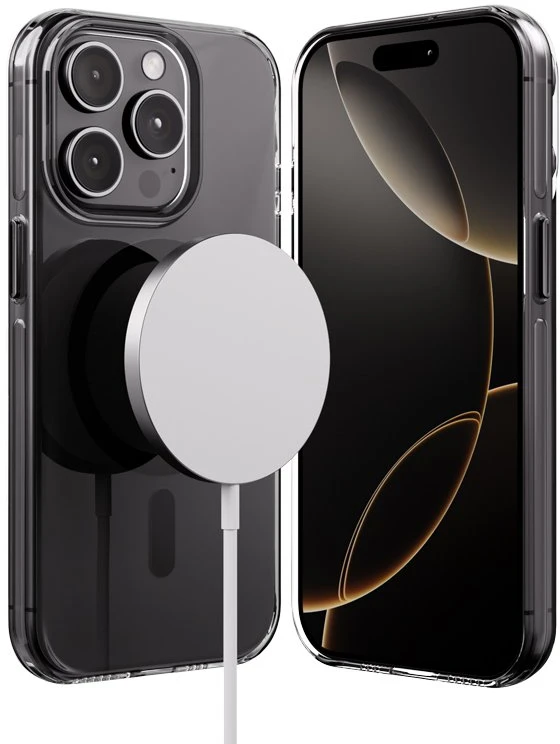 Crong skaidrus MAG Pro – iPhone 15 Pro MagSafe dėklas (juodas)