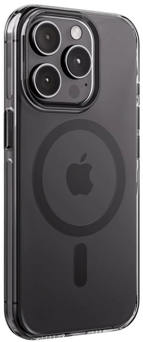 Crong skaidrus MAG Pro – iPhone 15 Pro MagSafe dėklas (juodas)