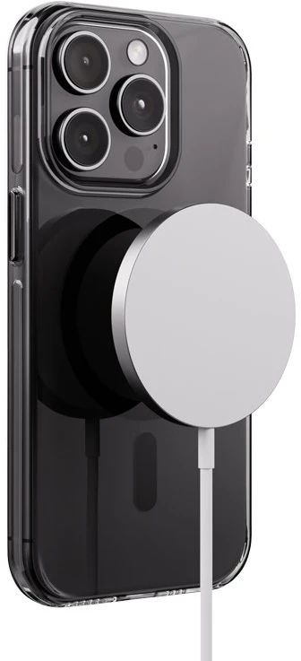 Crong skaidrus MAG Pro – iPhone 15 Pro MagSafe dėklas (juodas)