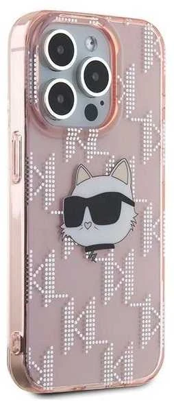 Karl Lagerfeld IML Choupette Head & Monogram - Apple iPhone 15 Pro dėklas, rožinis
