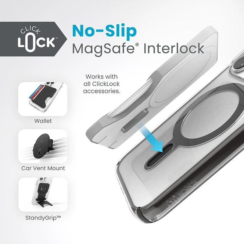 Speck Presidio Perfect-Clear ClickLock & Magsafe - dėklas skirtas Apple iPhone 15 Pro Clear / Frosted Juodas / Slate Pilkas