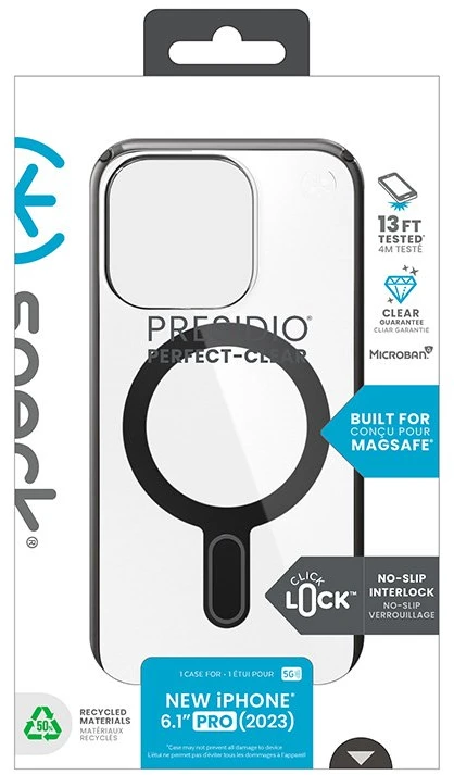 Speck Presidio Perfect-Clear ClickLock & Magsafe - dėklas skirtas Apple iPhone 15 Pro Clear / Frosted Juodas / Slate Pilkas