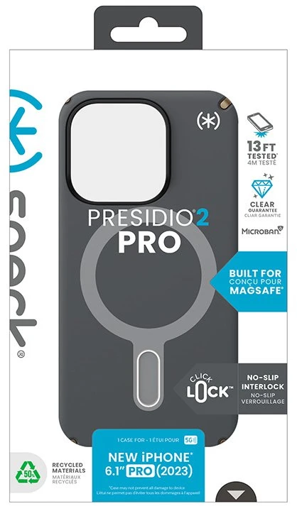 Dėklas Speck Presidio2 Pro ClickLock & MagSafe do iPhone 15 Pro pilka