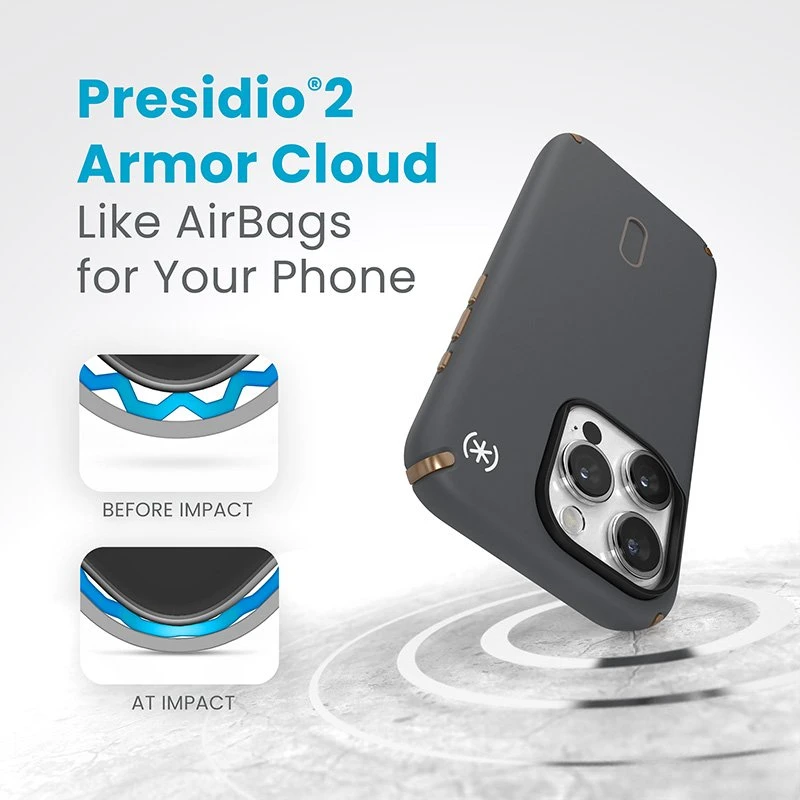 Dėklas Speck Presidio2 Pro ClickLock & MagSafe do iPhone 15 Pro pilka