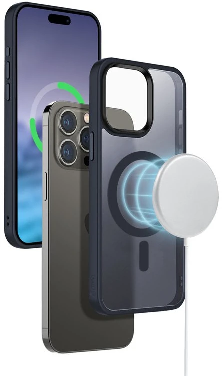 Crong Hybrid Frost MAG Cover - dėklas skirtas Apple iPhone 15 Pro MagSafe Navy Mėlyna