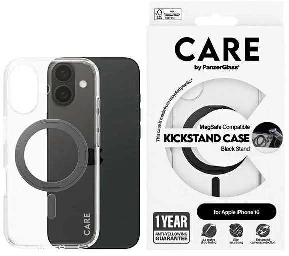 Panzer Glass CARE by PanzerGlass Feature Kickstand Case Apple iPhone 16 6.1" dėklas telefonui juodos spalvos/dėklas telefonui juodos spalvos MagSafe 1321