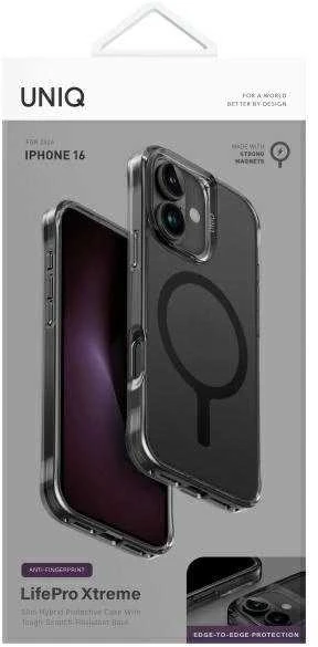UNIQ LifePro Xtreme Apple iPhone 16 6.1″ dėklas Magclick Charging juodos spalvos frost smoke