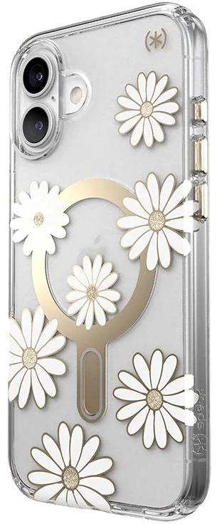 Speck Presidio Lux ClickLock & MagSafe - dėklas skirtas Apple iPhone 16 Plus Sunshine Daisies / Clear / Gold