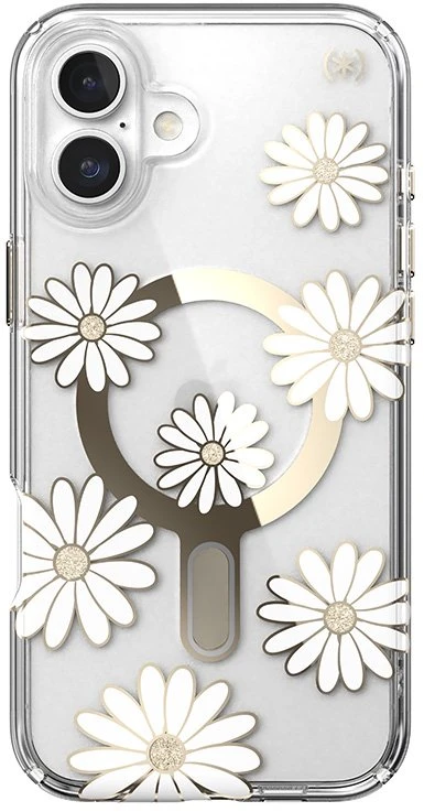 Speck Presidio Lux ClickLock & MagSafe - dėklas skirtas Apple iPhone 16 Plus Sunshine Daisies / Clear / Gold