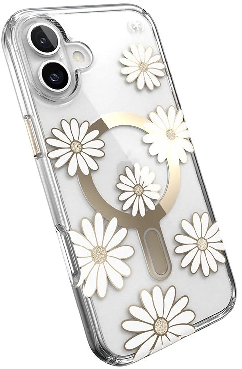 Speck Presidio Lux ClickLock & MagSafe - dėklas skirtas Apple iPhone 16 Plus Sunshine Daisies / Clear / Gold