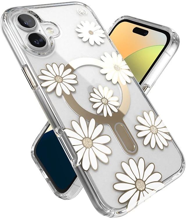 Speck Presidio Lux ClickLock & MagSafe - dėklas skirtas Apple iPhone 16 Plus Sunshine Daisies / Clear / Gold
