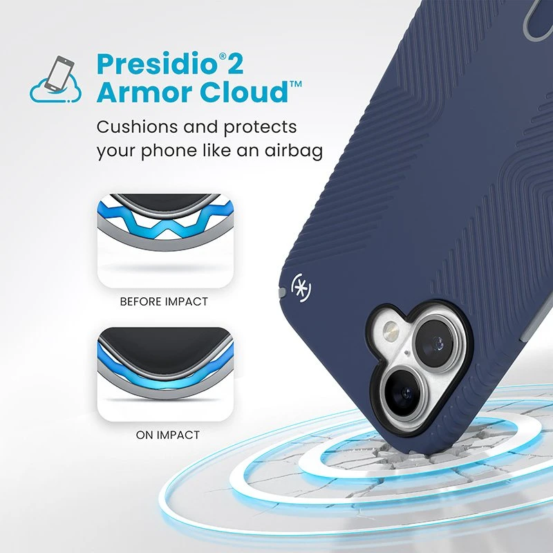 Speck Presidio2 Grip ClickLock & MagSafe - dėklas skirtas Apple iPhone 16 Plus Coastal Mėlyna / Dust Pilkas / Baltas