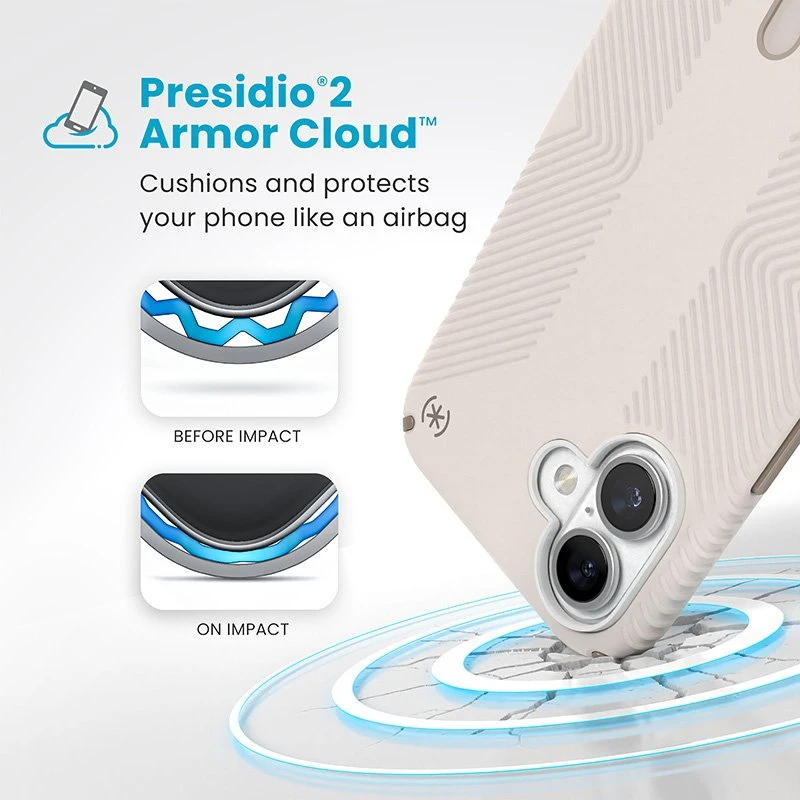 Dėklas Speck Presidio2 Grip ClickLock & MagSafe do iPhone 16 Plus smėlio spalva