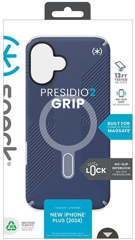 Speck Presidio2 Grip ClickLock & MagSafe - dėklas skirtas Apple iPhone 16 Plus Coastal Mėlyna / Dust Pilkas / Baltas